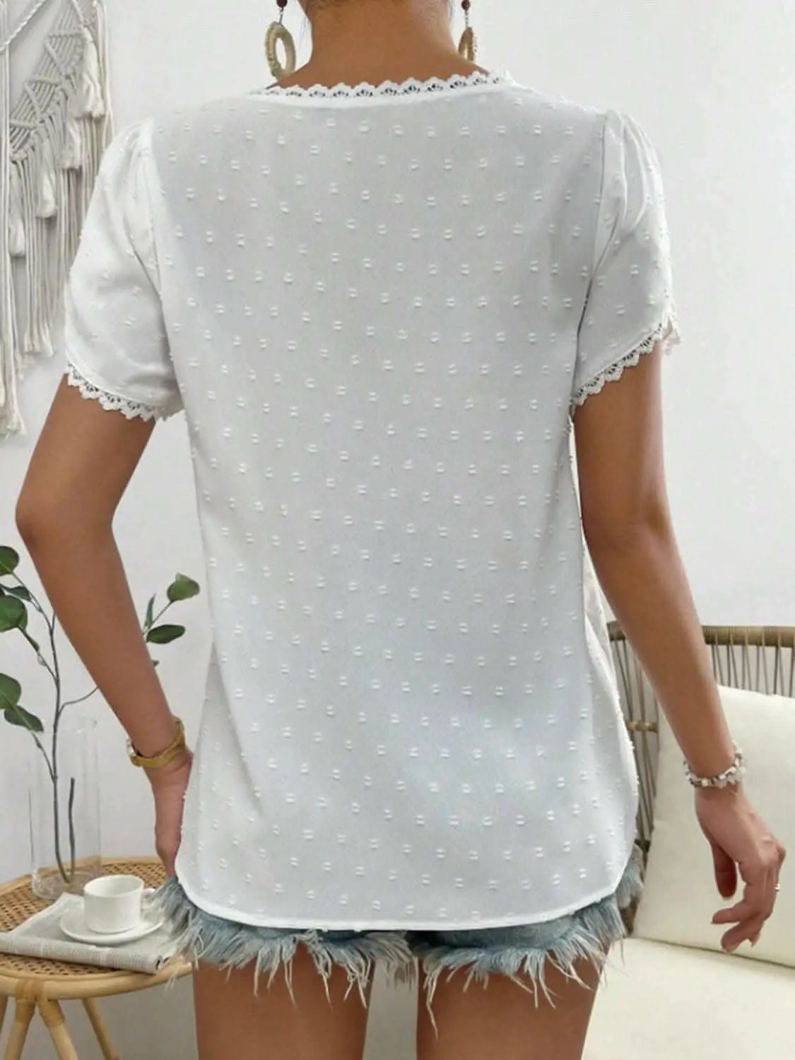 Chic lace v-neck blouse with dots - Love Salve